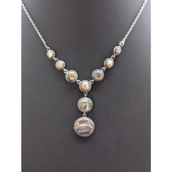 Vintage 925 Sterling Silver Abalone 'Y' Drop Chain Necklace - Picture 10 of 10